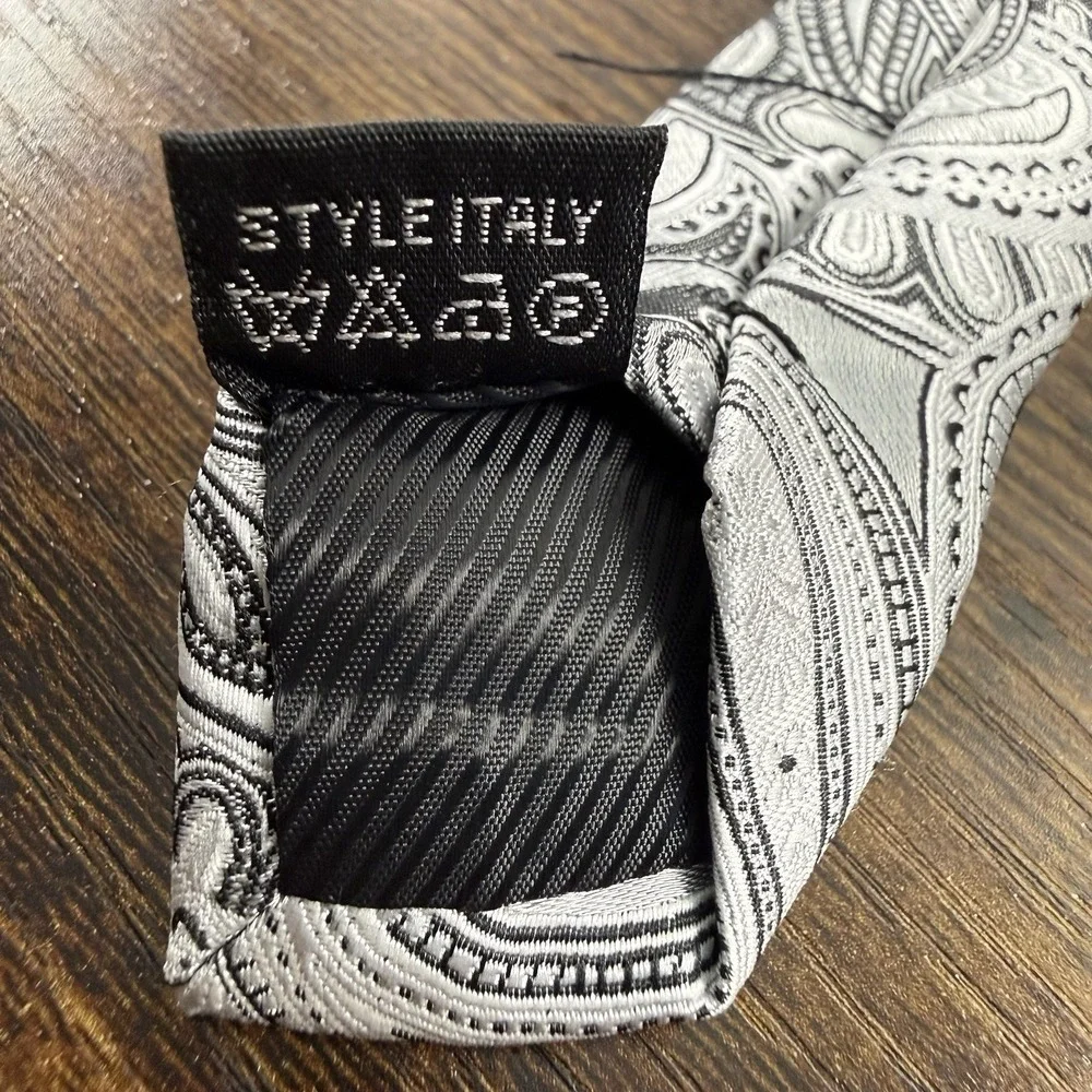 Hi-Tie‎ Grey Silver Paisley 100% Silk Necktie Men's Classic Formal Wedding